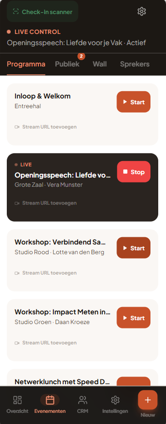 Live control panel sessies