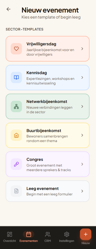 Nieuw evenement aanmaken